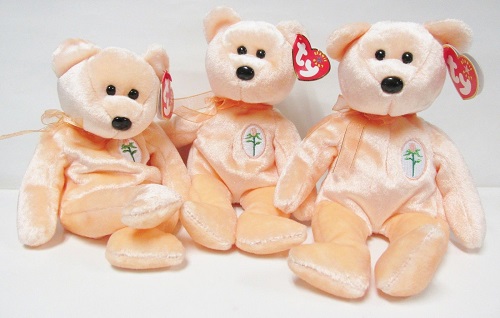 Dearest, Peach toned "New Face" Teddy Bear <br>Ty-Beanie Baby <br>(click on picture for details)
